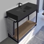 Scarabeo 5124-49-SOL2-89 Console Sink Vanity With Matte Black Ceramic Sink and Natural Brown Oak Shelf